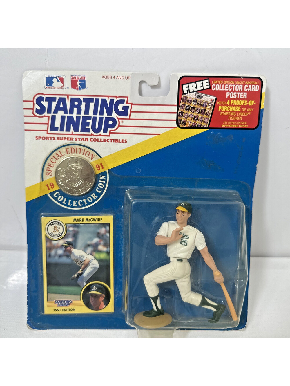 1991 Kenner Starting Lineup Mark McGwire Oakland As Figure Card Coin Sealed
